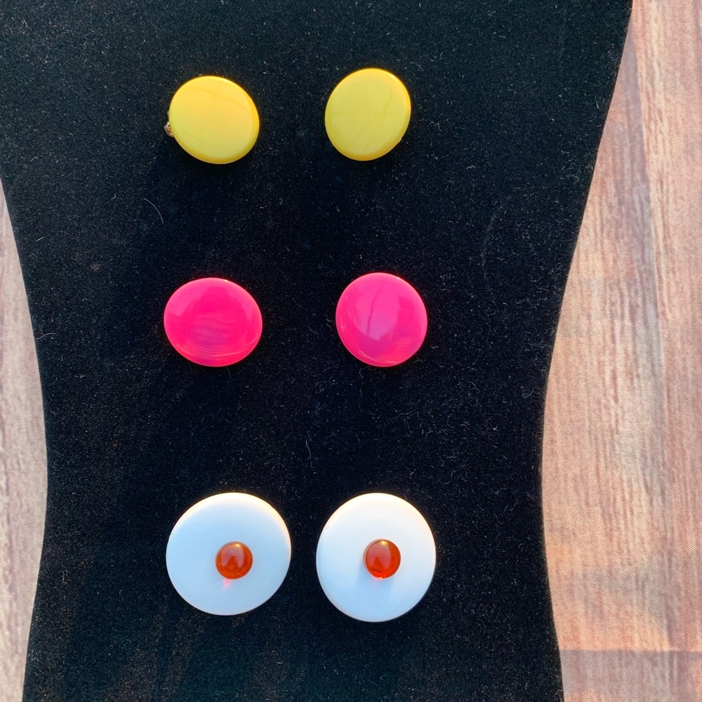 Trio of clip on costume earrings